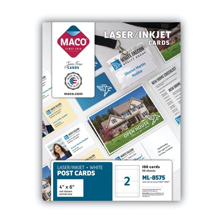 MACO 4 x 6" Laser & Inkjet White Postcard, Pk100 MML-8575